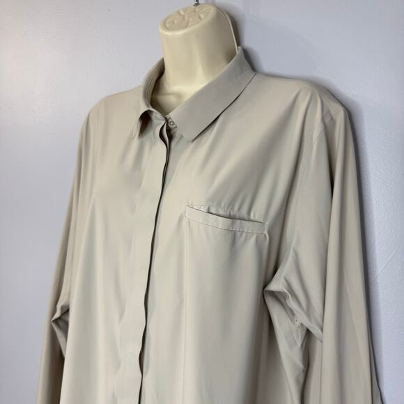 ATHLETA Urbanite Top Blouse Shirt Stretch Beige Commute Work Travel Sz XL - Picture 11 of 15